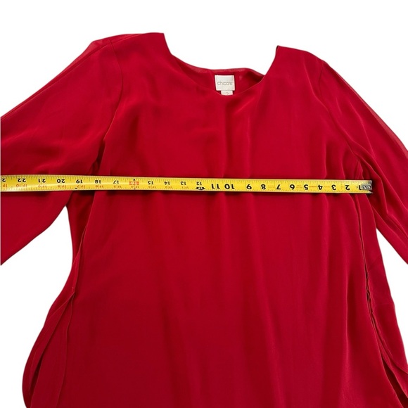 Chico's Women's Red Long Sleeve Blouse Size 2 - Picture 11 of 17